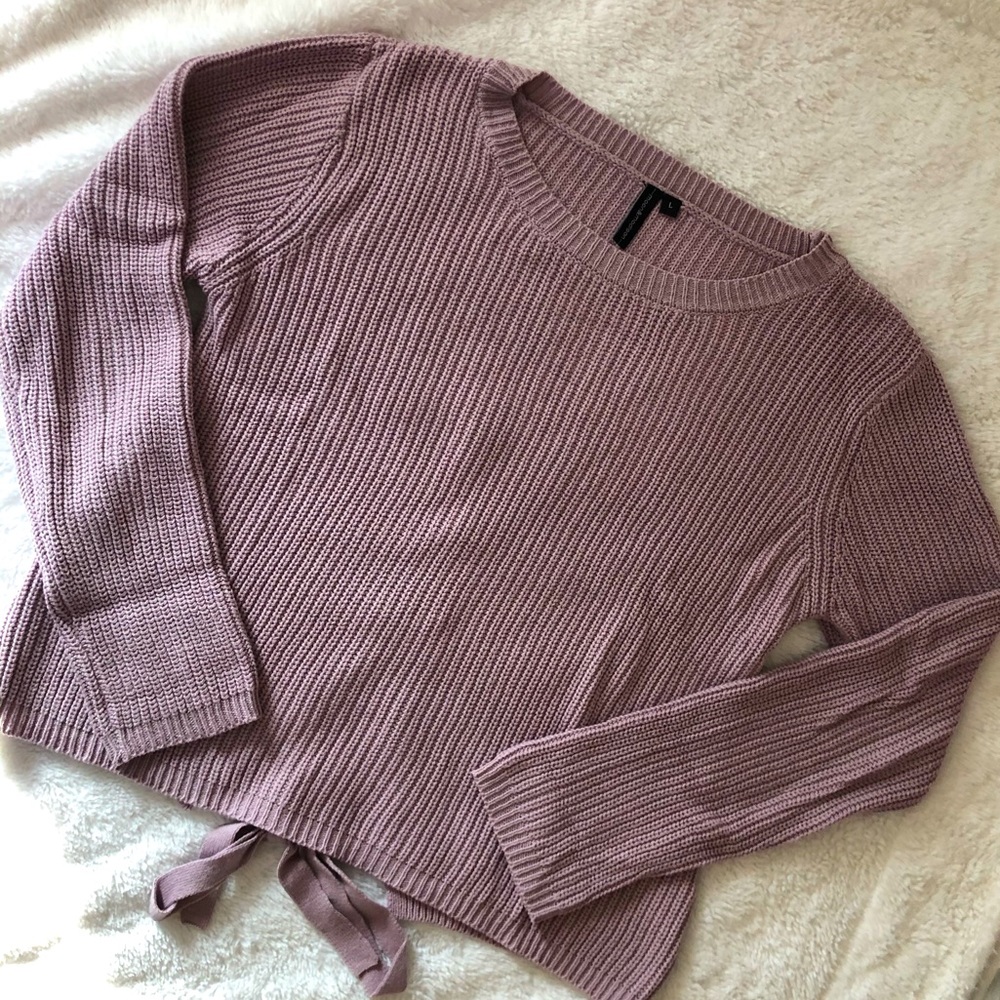 Dusty purple sweater with lace-up back
